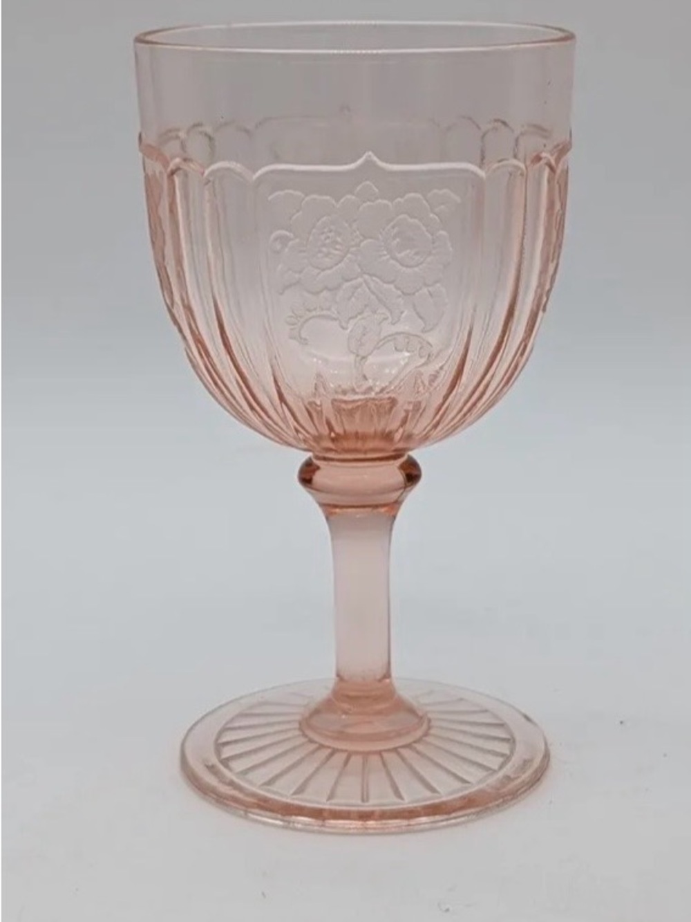 Anchor Hocking Mayfair Pink Rose Depression glass Goblets - vintage Set of 5 - Picture 2 of 4